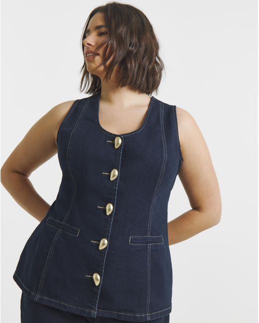 Simply Be Blue Statement Button Denim Top