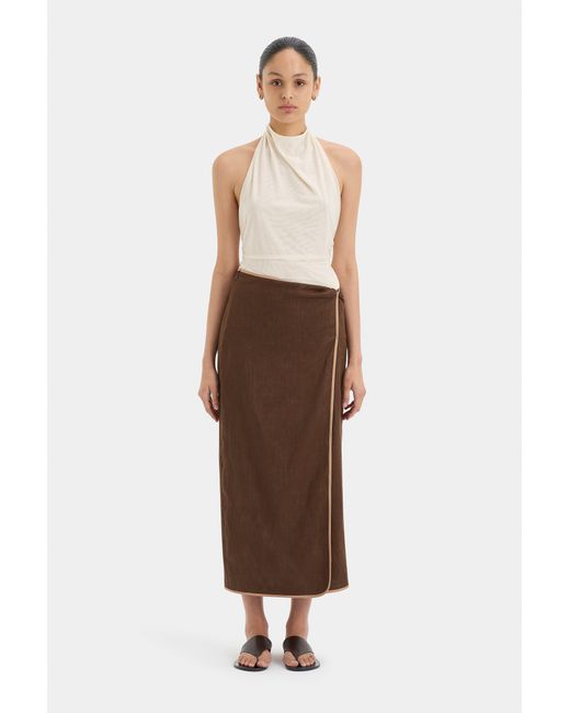 Sir White Affogato Twist Midi Skirt