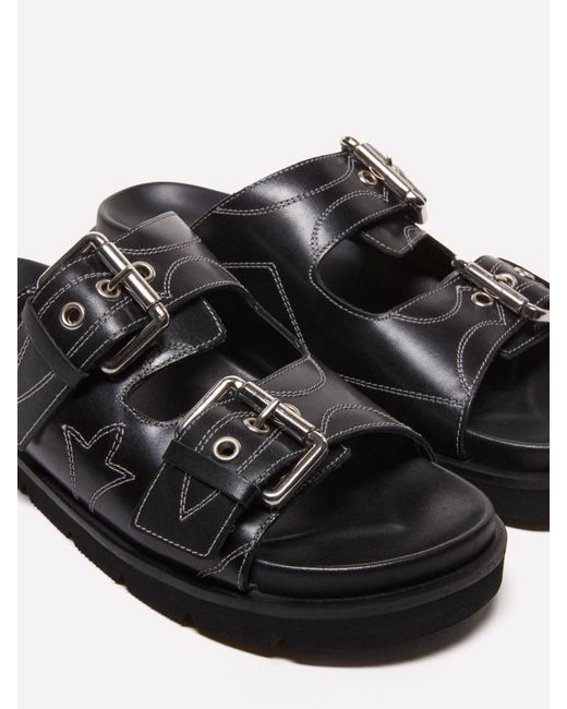 Sisley Black Leather Slippers With Stitching