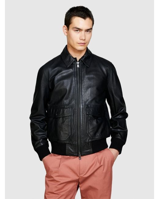 Sisley Black Leather Jacket for men