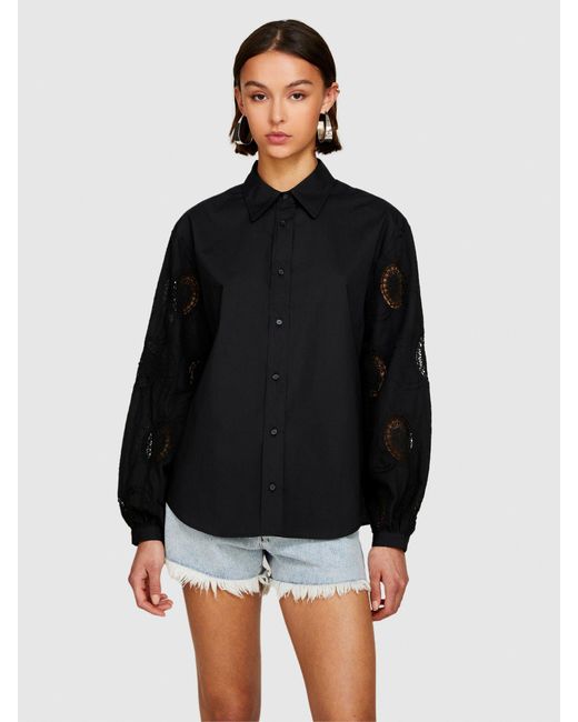 Camicia Con Maniche Ricamate E Annodo di Sisley in Black