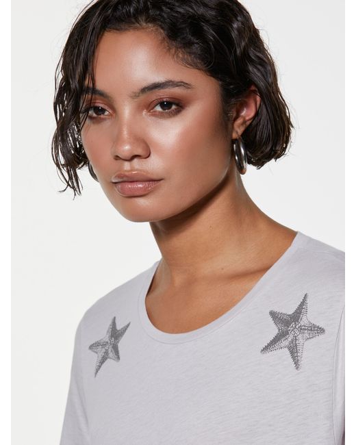 Sisley White Graues T-Shirt Mit Sternenaufdruck, Frau, Größe