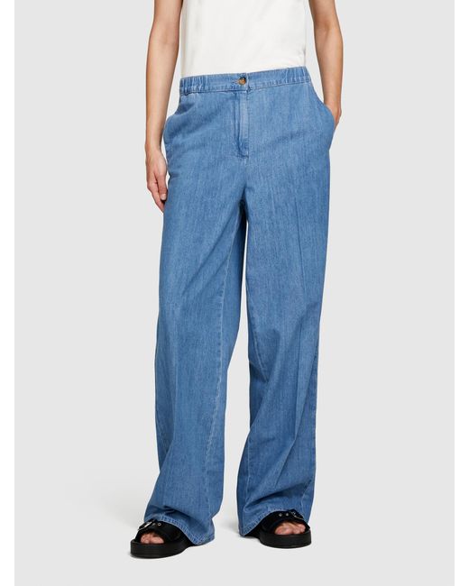 Sisley Blue Palazzo Trousers In Chambray