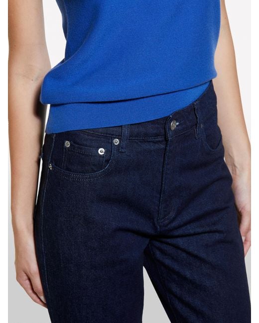 Sisley Blue Dark High-Waisted Jeans With Slits, , Dark