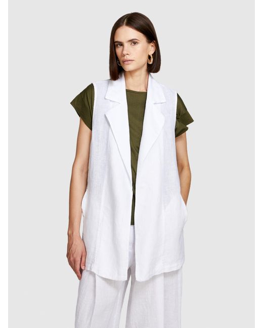 Sisley White 100% Linen Open Vest