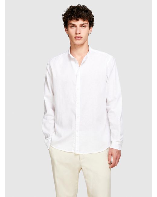 Camicia Alla Coreana In Misto Lino di Sisley in White da Uomo