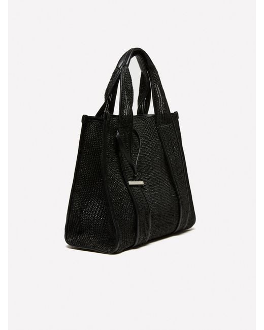 Sisley Black Schwarzer Shopper Mit Stroheffekt, Frau, Größe