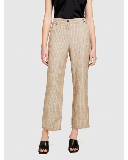 Sisley Natural Pinstripe Trousers In 100% Linen