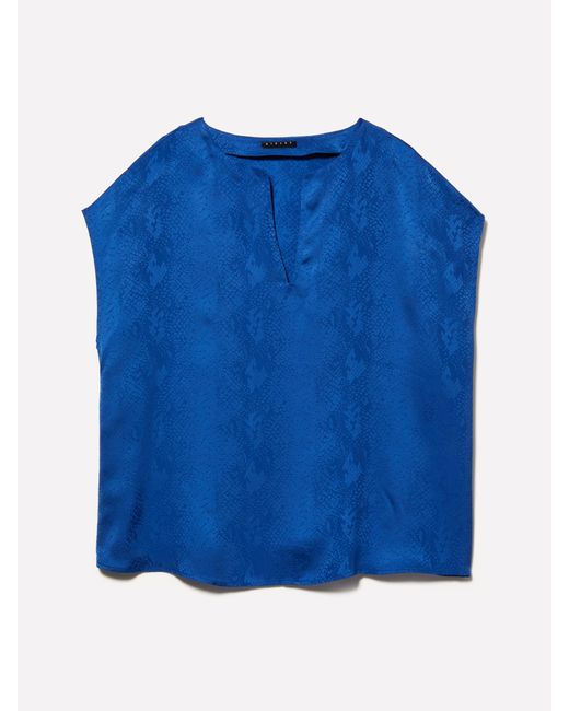 Sisley Blue Jacquard Blouse, , Dark