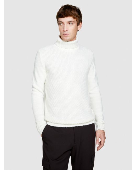 Sisley White Knit Sweater With High Neck for men