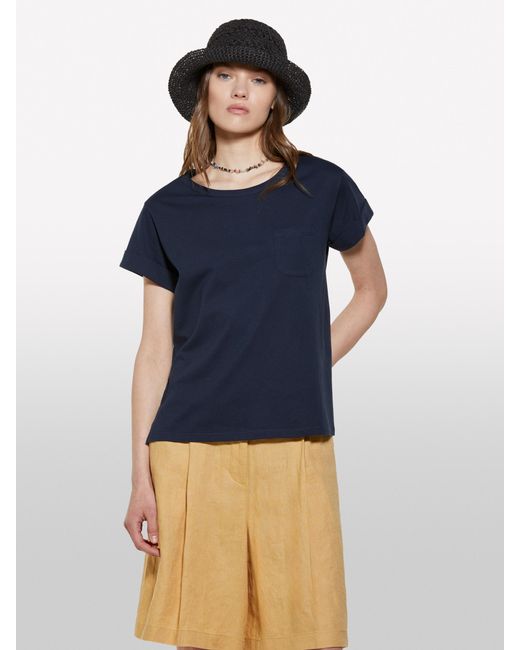 Sisley Blue T-shirt Mit Tasche Aus 100% Bio-baumwolle