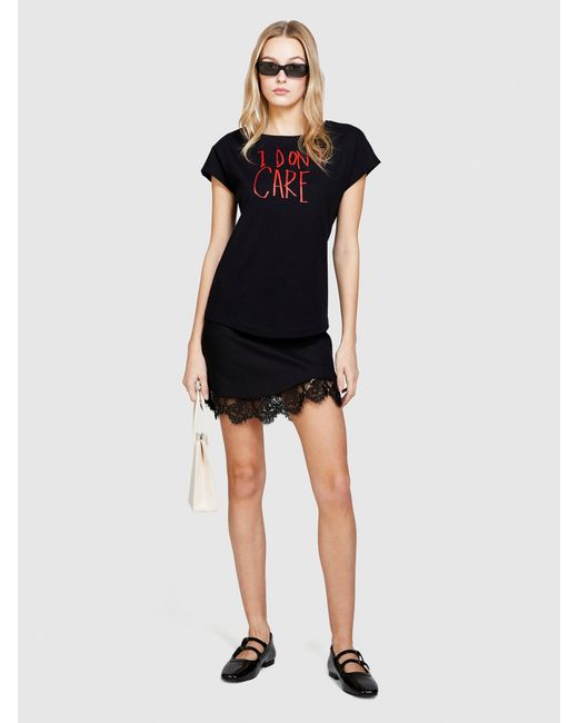 T-shirt Slim Fit Con Stampa di Sisley in Black