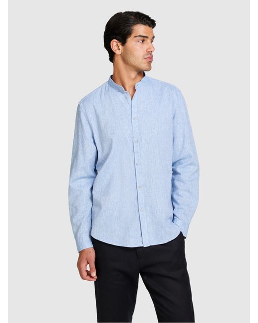Camicia Alla Coreana In Misto Lino di Sisley in Blue da Uomo