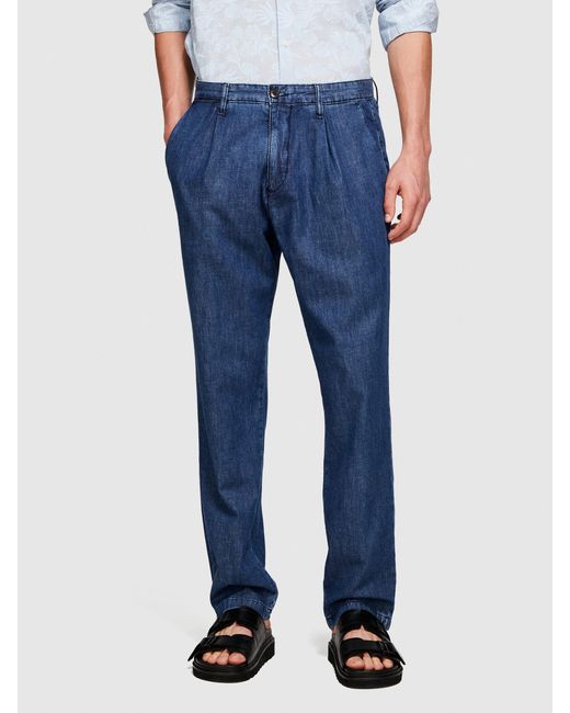 Sisley Blue Trousers In Chambray for men