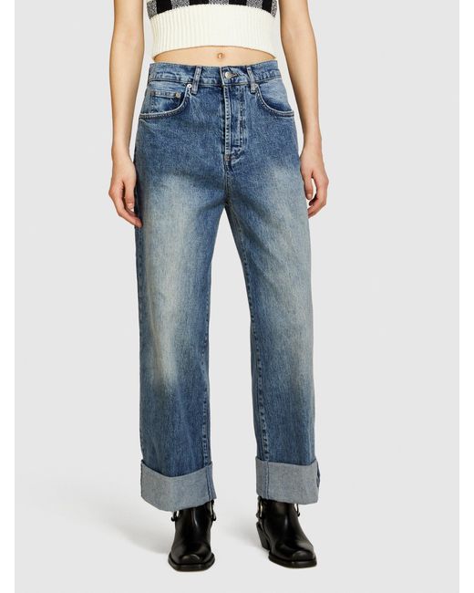 Sisley Blue Baggy Fit Jeans With Cuffs