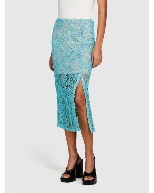 Sisley Blue Midi Skirt In Crochet