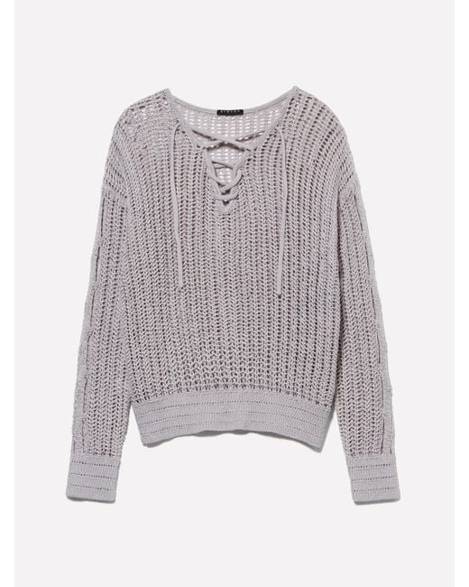 Sisley White Perforierter Pullover Mit Schnürsenkeln, Frau, Größe