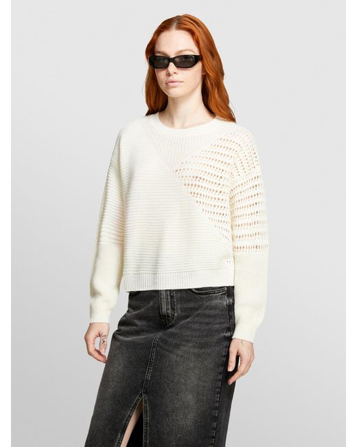 Sisley White Cream Sweater With Patchwork, , Creamy