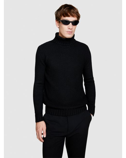 Sisley Black Knit Sweater With High Neck for men