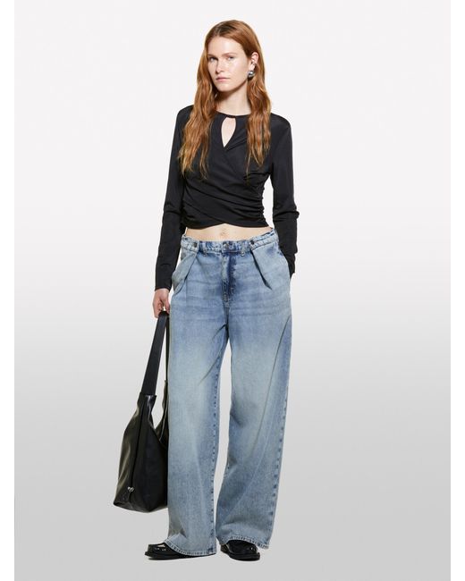 Sisley Blue Wide Leg Jeans With Creases