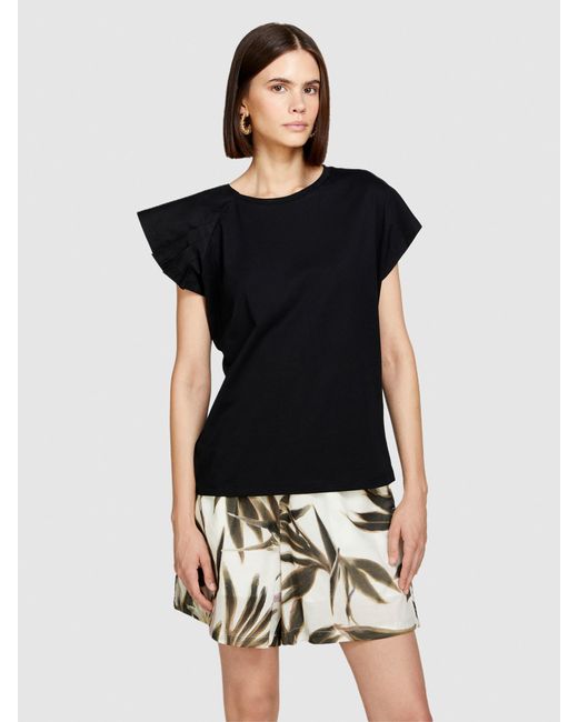 Sisley Black T-shirt With Ruffles