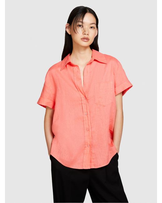 Sisley Pink Short Sleeve 100% Linen Shirt
