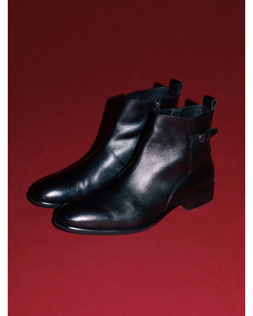 Sisley Black Leather Ankle Boots for men