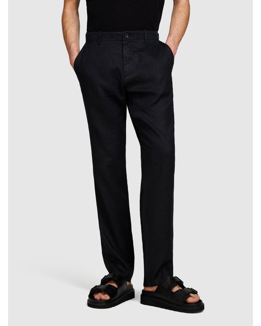 Sisley Blue Slim Comfort Fit Trousers In 100% Linen for men