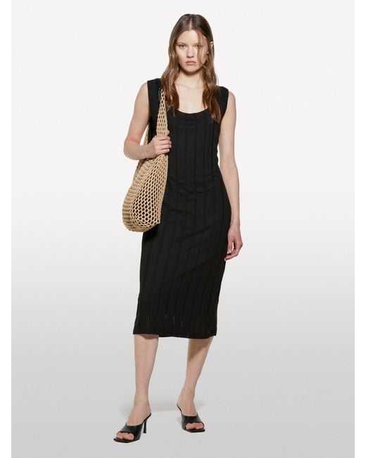 Sisley Black Schwarzes Geripptes Kleid, Frau, Größe