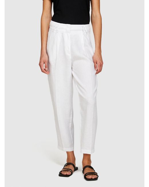 Pantaloni Barrel Leg 100% Lino di Sisley in White