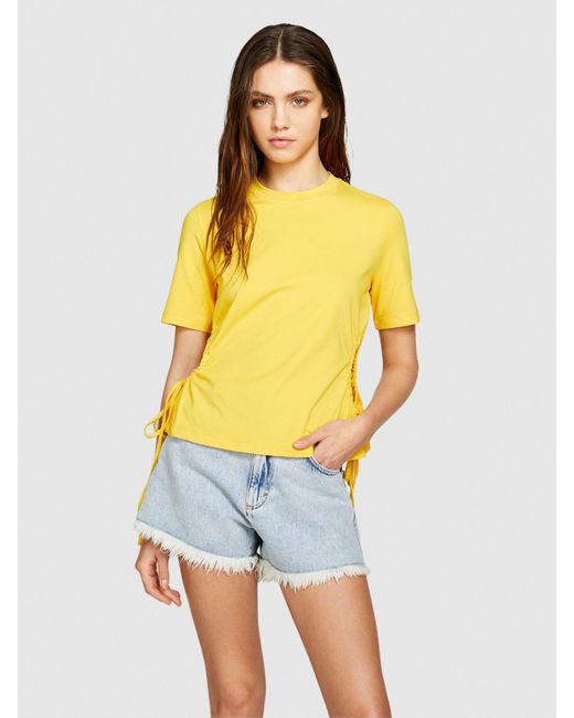 T-shirt Con Oblò E Coulisse di Sisley in Yellow