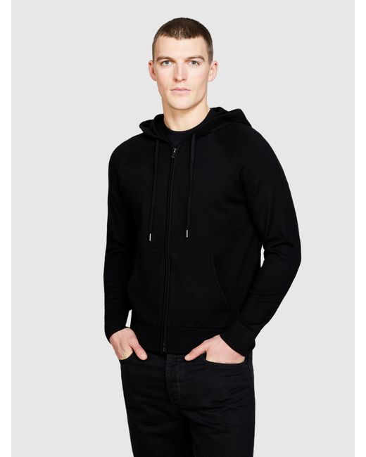 Sisley Black Knit Sweatshirt With Zip And Hood for men