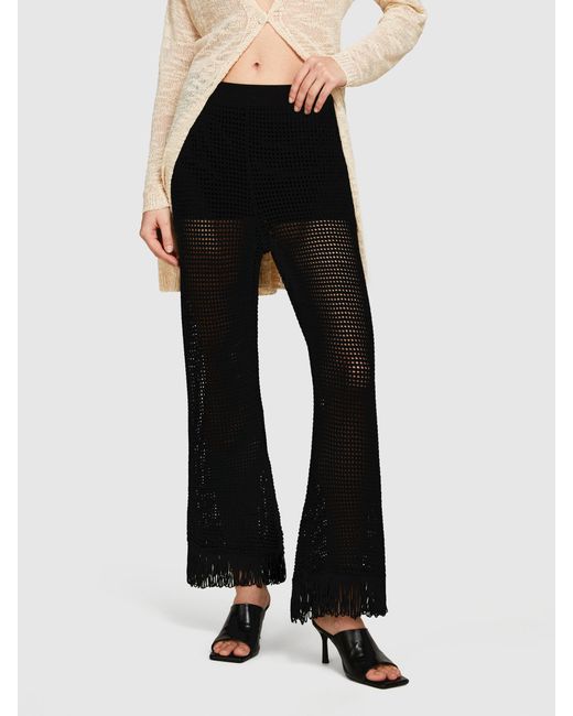 Sisley Natural Perforated Trousers With Fringe