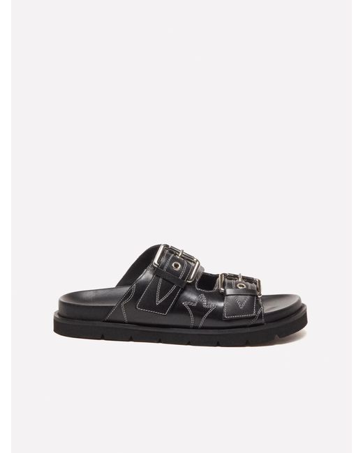 Sisley Black Leather Slippers With Stitching