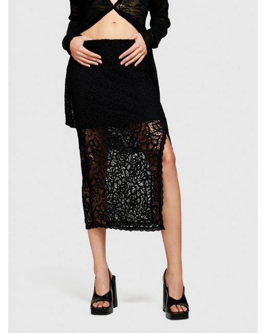 Sisley Black Midi Skirt In Crochet