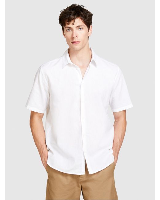 Camicia A Maniche Corte In Misto Lino di Sisley in White da Uomo