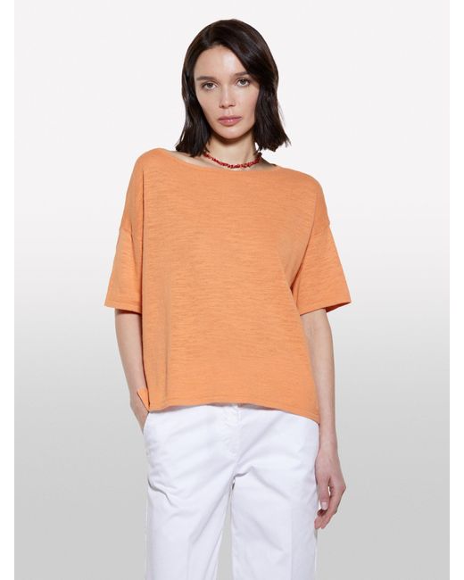 Sisley White Übergroßes Orangefarbenes Strick-T-Shirt, Frau, Größe