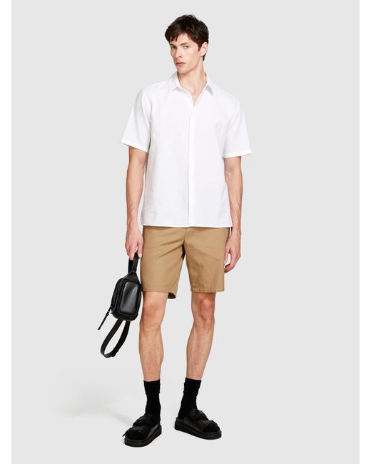 Sisley White Short Sleeve Shirt In Linen Blend for men