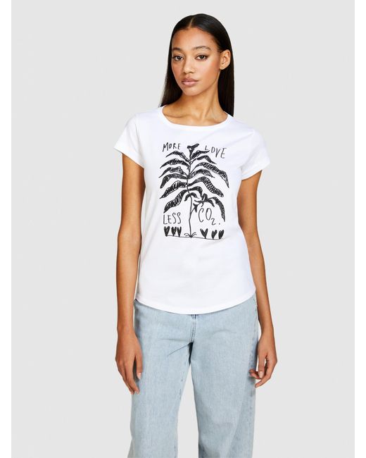 T-shirt Slim Fit Con Stampa di Sisley in White
