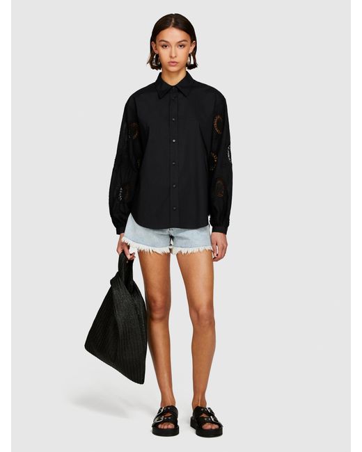 Camicia Con Maniche Ricamate E Annodo di Sisley in Black