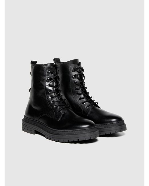Sisley Black Heavy-duty Boots In 100% Leather for men