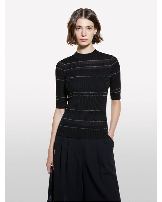 Sisley Black Dark And Slim Fit Striped Sweater