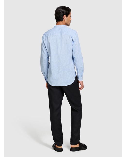 Camicia Alla Coreana In Misto Lino di Sisley in Blue da Uomo