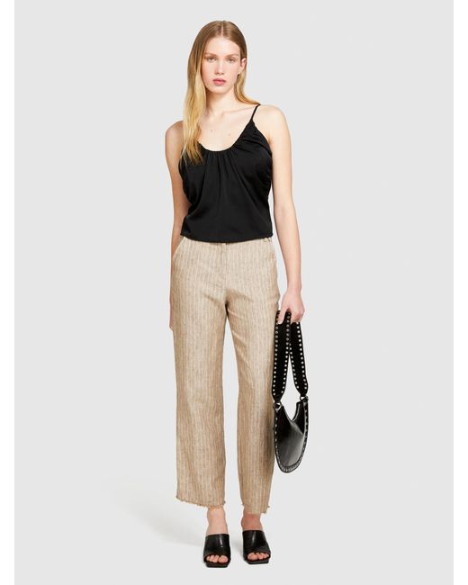 Sisley Natural Pinstripe Trousers In 100% Linen