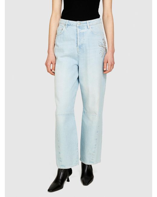 Sisley White Barrel Fit Jeans With Embroidery