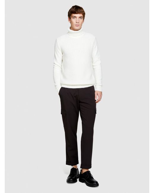 Sisley White Knit Sweater With High Neck for men