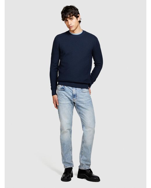 Sisley Blue Solid Colored Sweater for men