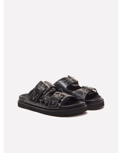 Sisley Black Leather Slippers With Stitching