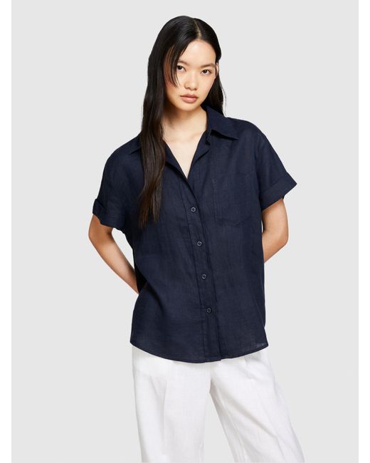 Sisley Blue Short Sleeve 100% Linen Shirt