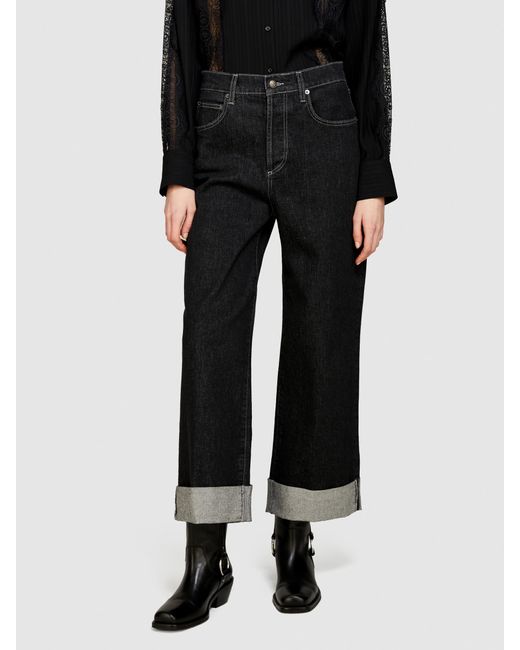 Sisley Black Baggy Fit Jeans With Cuffs